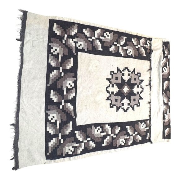 Vintage Handwoven Wool Throw Blanket Alpaca Geometric Floral Tribal Design READ - Picture 7 of 8